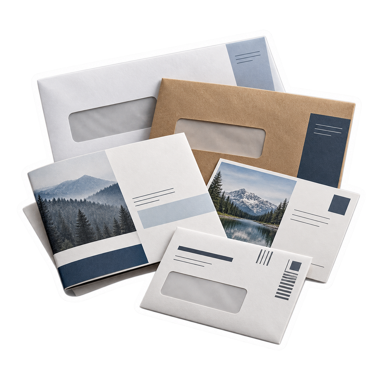 Colorful envelopes, postcards and folded mail pieces