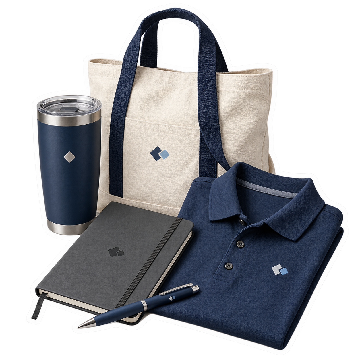 Printed tumbler, tote bag, cap and pen